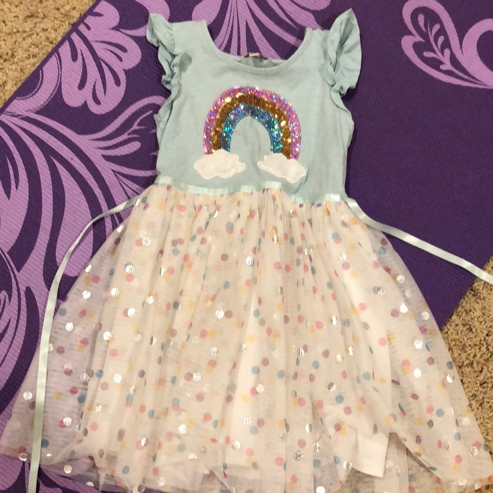 Sequin rainbow dress with polka dot bottom